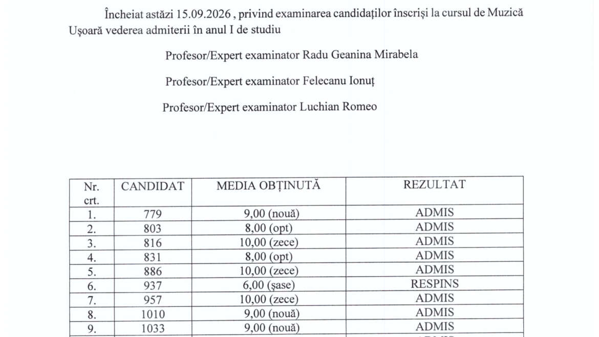 REZULTATE TESTĂRI APTITUDINI 2026
